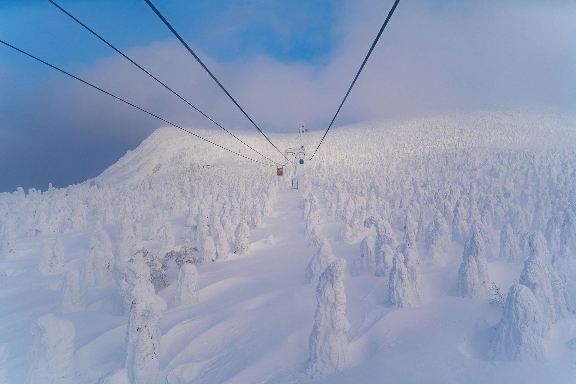Gondola ride over the snow monsters in Yamagata