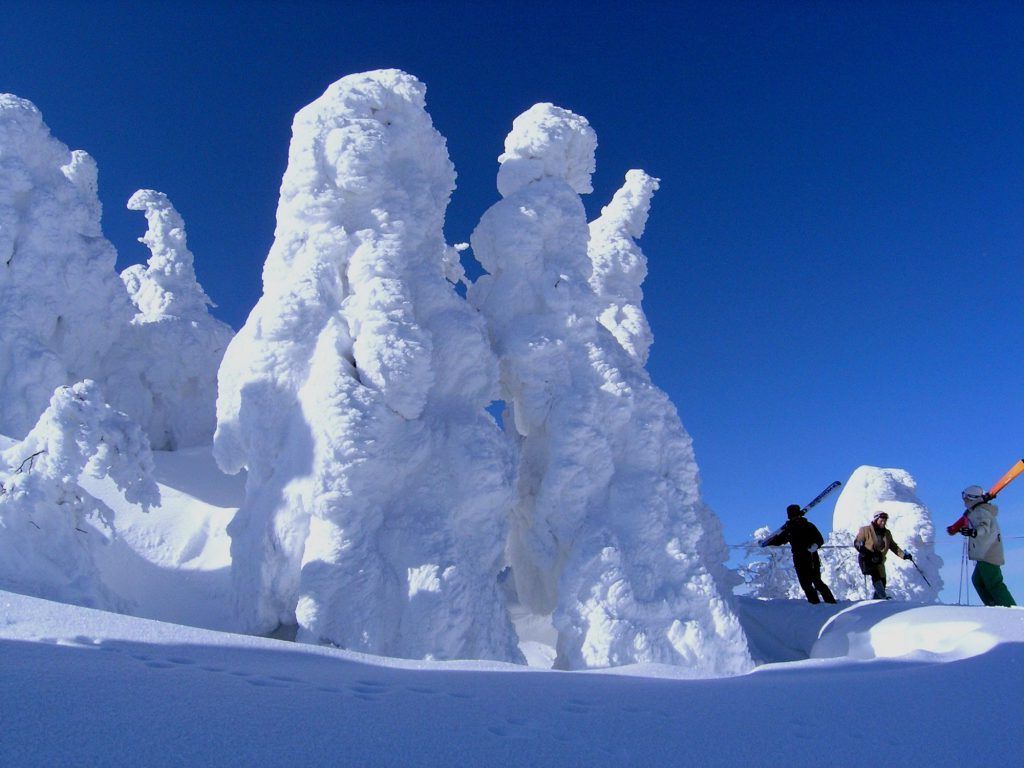 Snow monsters at Ani ski resort on a blue bird day
